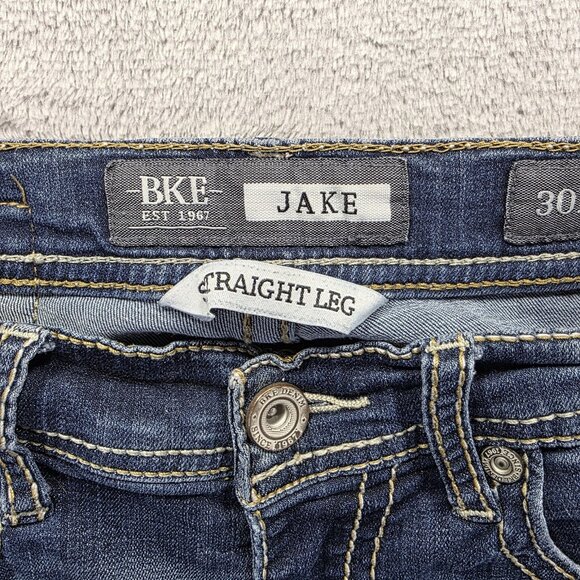 BKE Jeans Mens 30R Blue Jake Straight Leg Contrast Stitching Stretch Embroidered - Picture 5 of 12